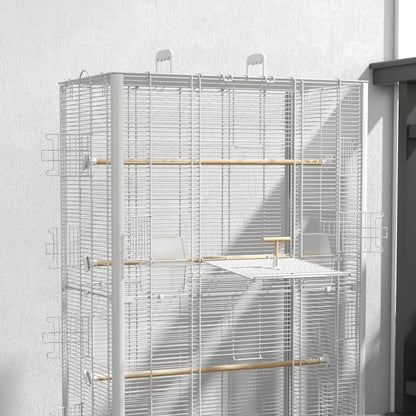 Jaula Para Pájaros Pawhut Acero, Madera De Abeto Blanco 61x36.5x98 Cm_4