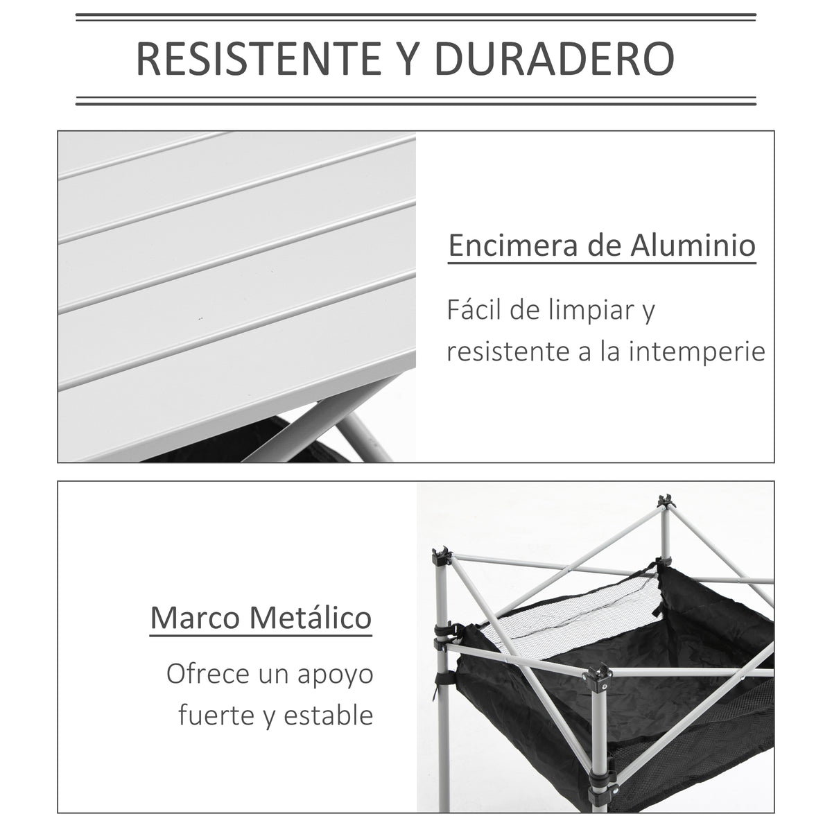 Mesa De Camping Outsunny Aluminio, Tela Oxford Plata 70x70x69 Cm_5
