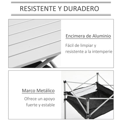 Mesa De Camping Outsunny Aluminio, Tela Oxford Plata 70x70x69 Cm_5