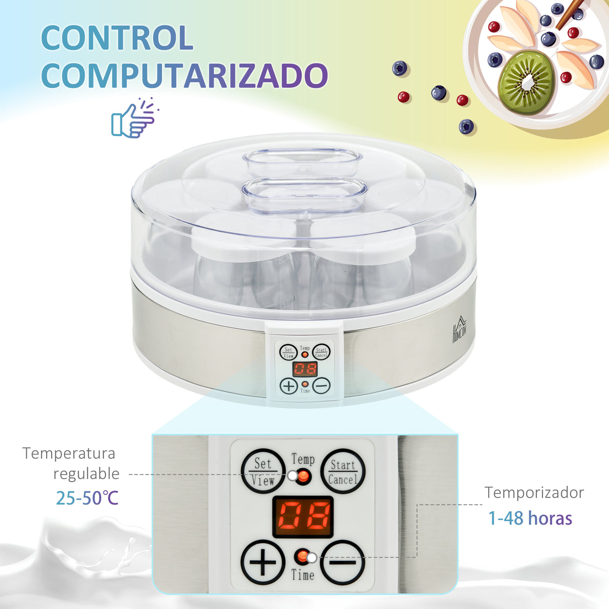 Yogurtera Homcom As, Pp, Acero Inoxidable, Vidrio Blanco 24x24x13 Cm_5