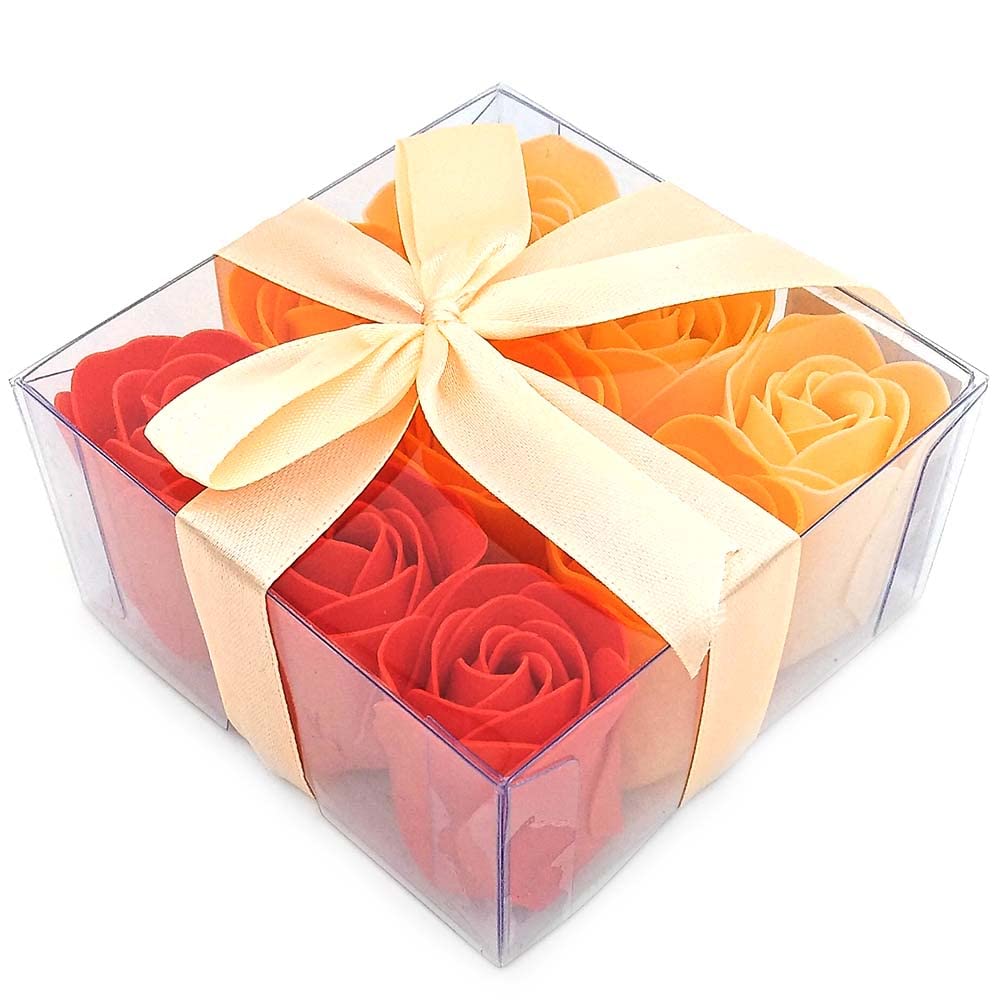 Pack 5 Cajas 9 Rosas De Jabón (naranja) - Flores Con Pétalos De Jabón Perfumados - Regalo Original Para Días Especiales_0