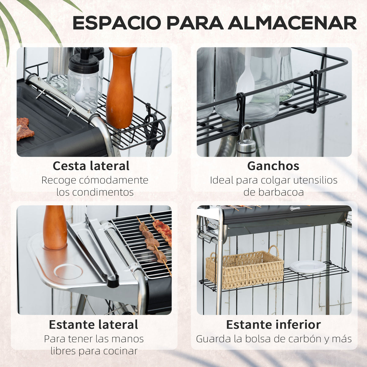 Barbacoa De Carbón Outsunny 96x61x72 Cm Negro_5