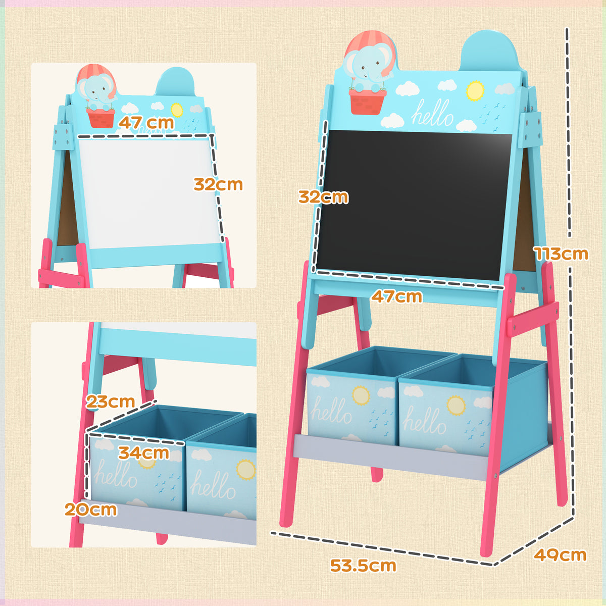 Caballete Infantil Aiyaplay Mdf, Tela No Tejida Azul 53.5x49x113 Cm_2