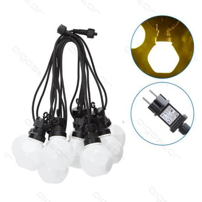 Guirnalda LED 10 bombillas translucidas blanco cálido 8M interior y exterior
