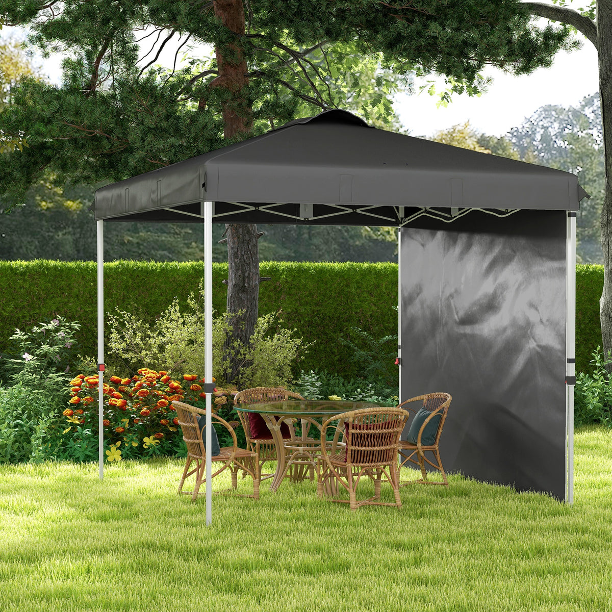 Carpa Plegable Outsunny Acero, Tela Oxford Gris Oscuro 247x247x268 Cm_4