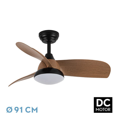 Ventilador Dc Atomo 24w Negro 3aspas Madera Oscura 91d 2640lm 3000k,4000k,6000k Remoto+memoria+temporizador_0