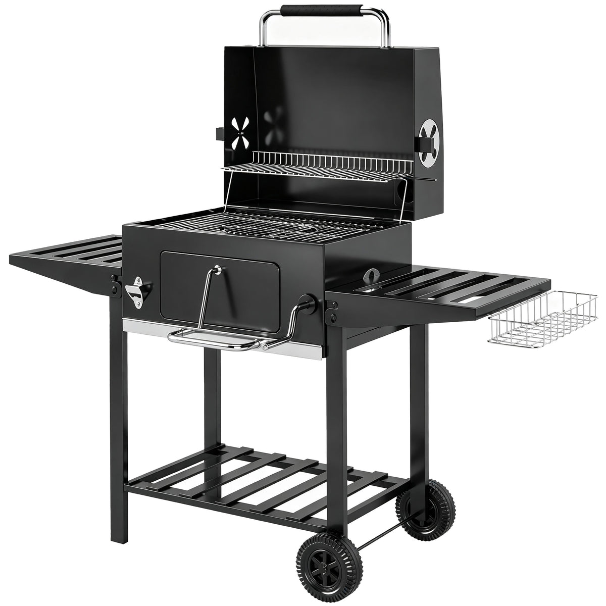 Barbacoa De Carbón Outsunny Metal, Acero Inoxidable Negro 133.5x65x110 Cm_0