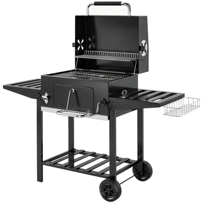 Barbacoa De Carbón Outsunny Metal, Acero Inoxidable Negro 133.5x65x110 Cm_0