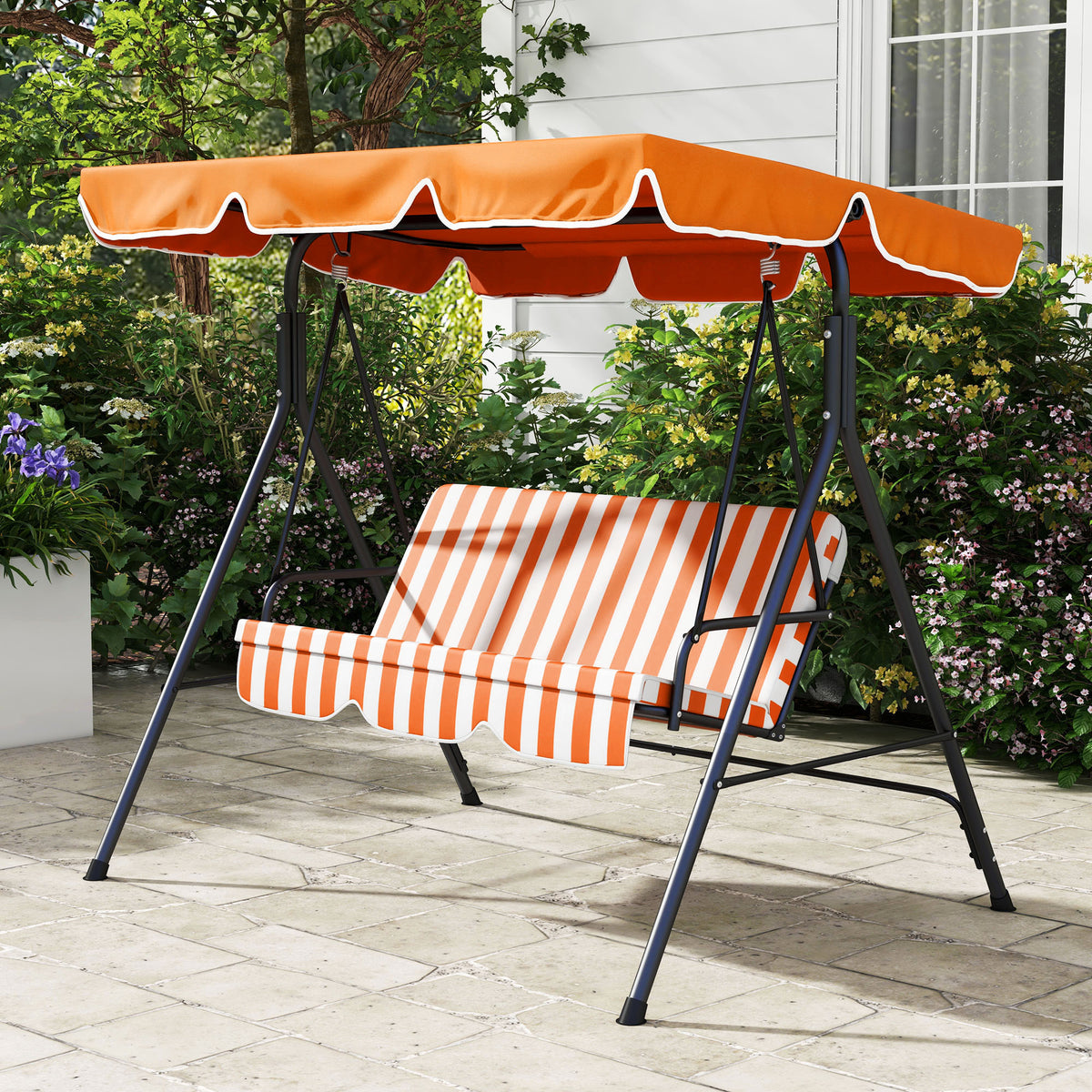 Columpio De Jardín Outsunny Acero, Textileno Naranja 172x110x153 Cm_3