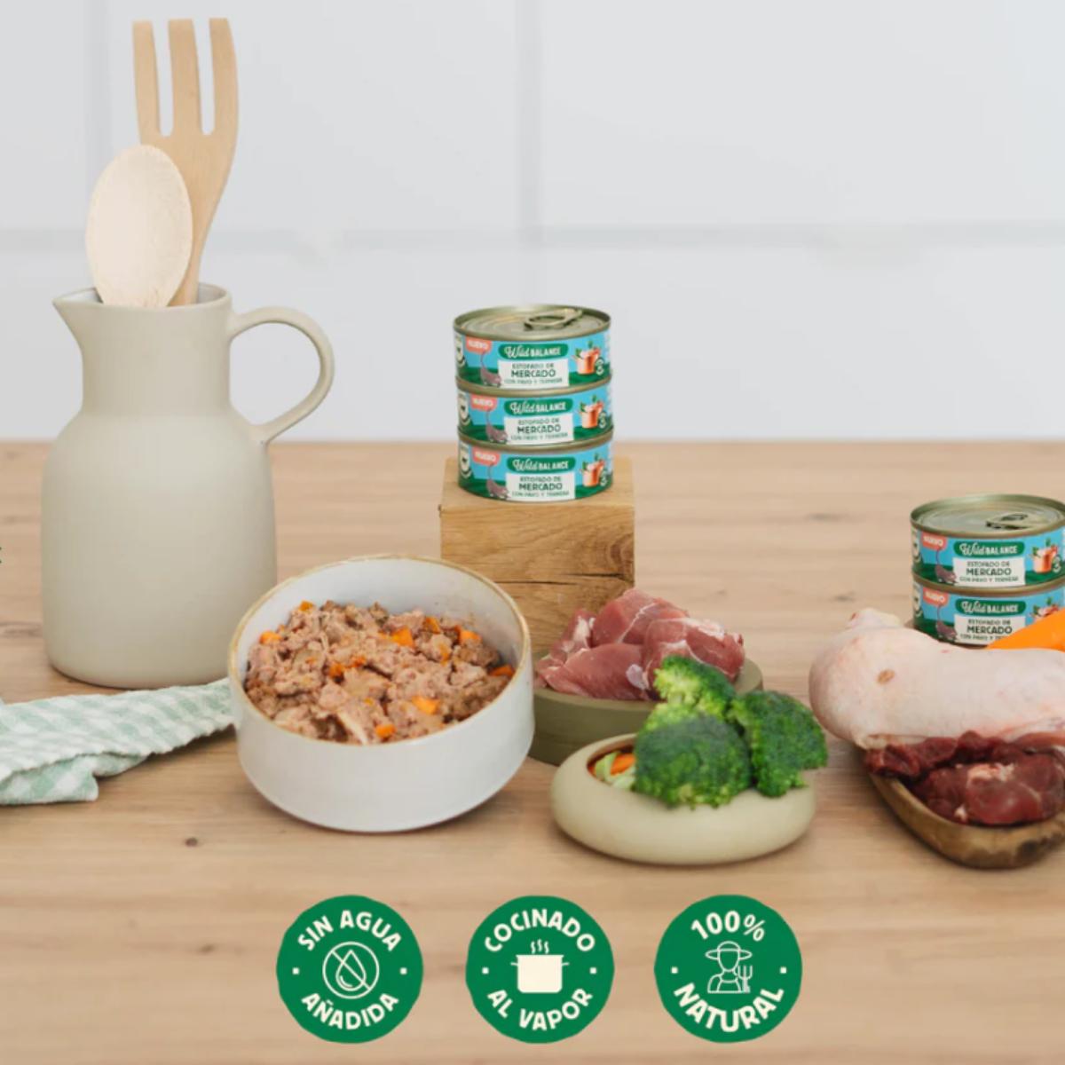 Lata completa Estofado de Mercado con Pavo y Ternera para Gatos Wild Balance 80 g