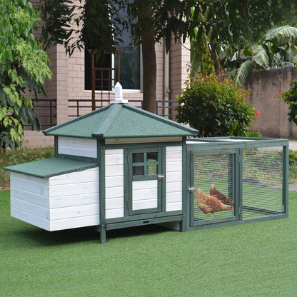 Gallinero De Madera Pawhut Madera De Pino, Metal Verde 196x76x97 Cm_1