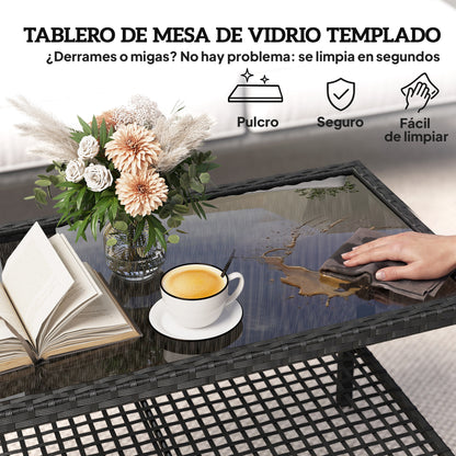 Mesa De Jardín Outsunny Ratán Pe, Acero Negro 92x50x45 Cm_5