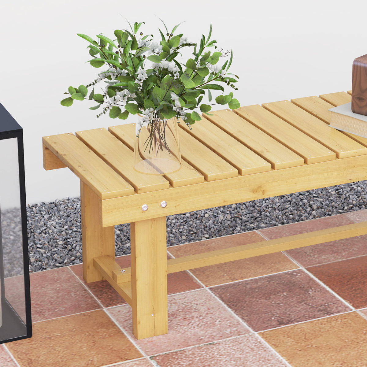 Banco De Jardín Outsunny Madera De Abeto Madera Natural 110x38x35 Cm_3