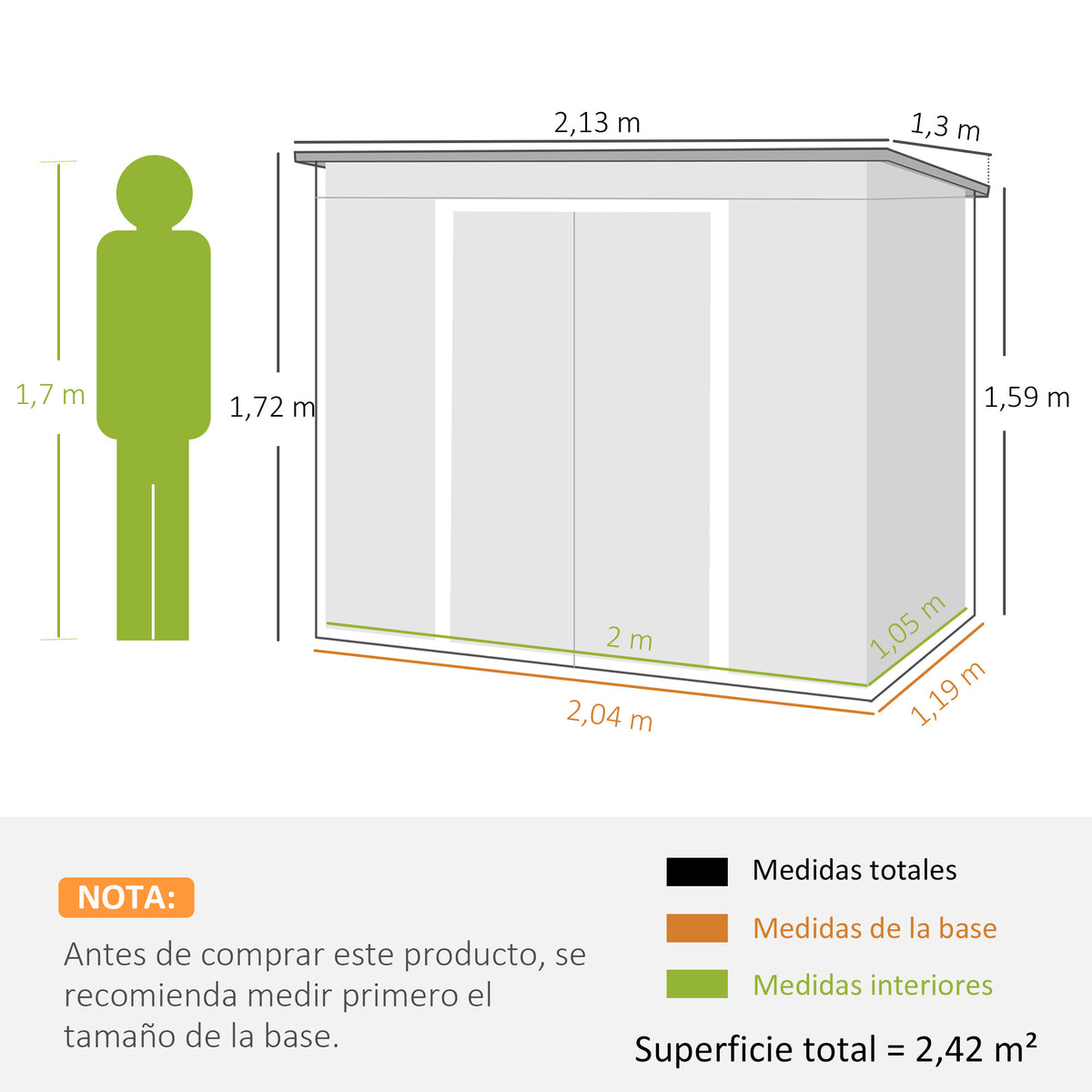 Cobertizo De Jardín Outsunny Acero Galvanizado Gris Claro 213x130x172 Cm_2