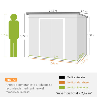 Cobertizo De Jardín Outsunny Acero Galvanizado Gris Claro 213x130x172 Cm_2