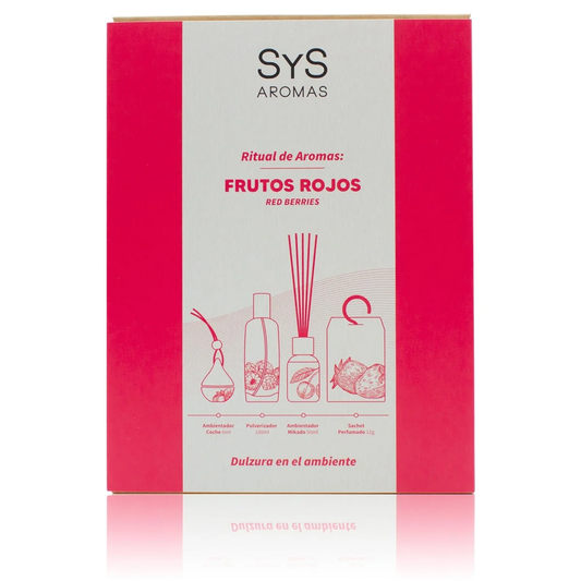 Pack Aroma Frutos Rojos SYS Aromas | Ambientador de Coche 6 ml, Pulverizador 100 ml, Mikado 50 ml y Sachet 12 g_0