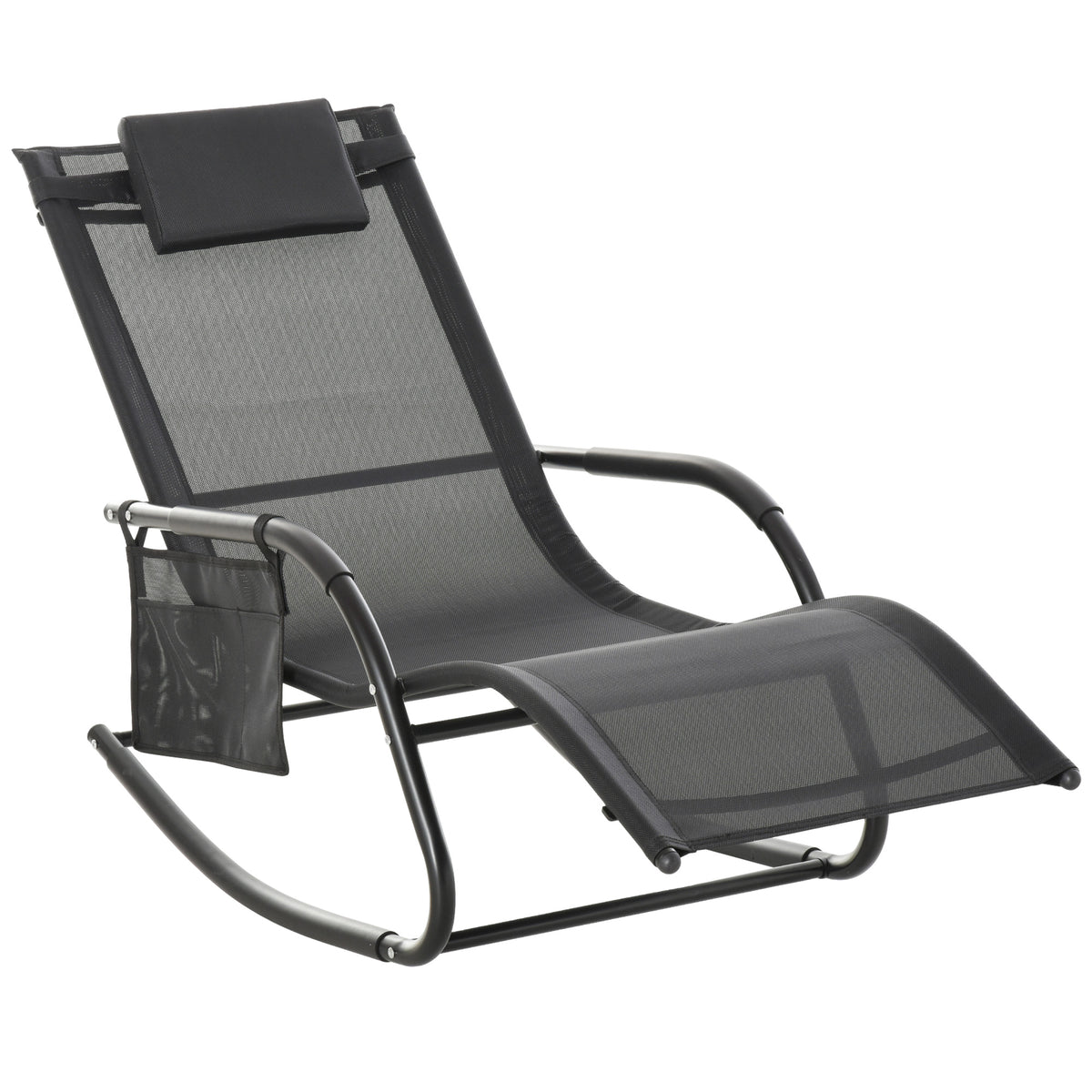 Mecedora De Exterior Outsunny Metal, Texteline Negro 150x62x88 Cm_0