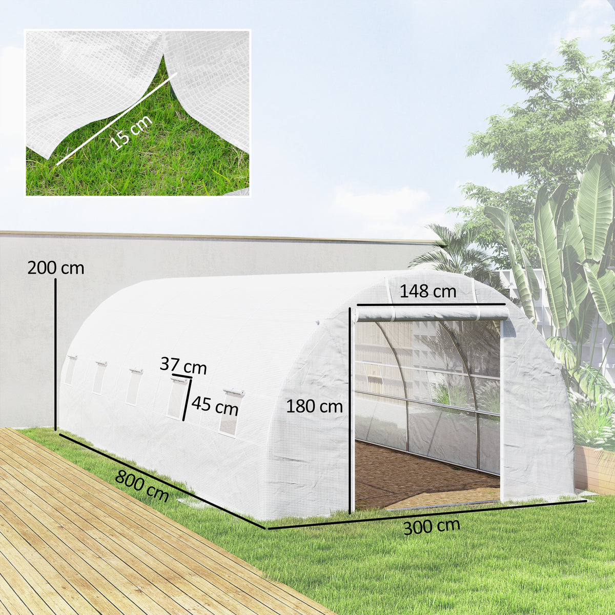 Invernadero De Túnel Jardín Con 12 Ventanas Outsunny 8x3x2m Blanco_2