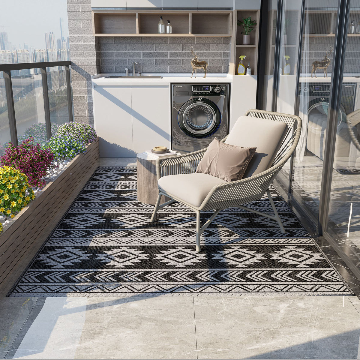 Alfombra De Exterior Outsunny Polipropileno Negro Y Gris Claro 182x274x0.3 Cm_1