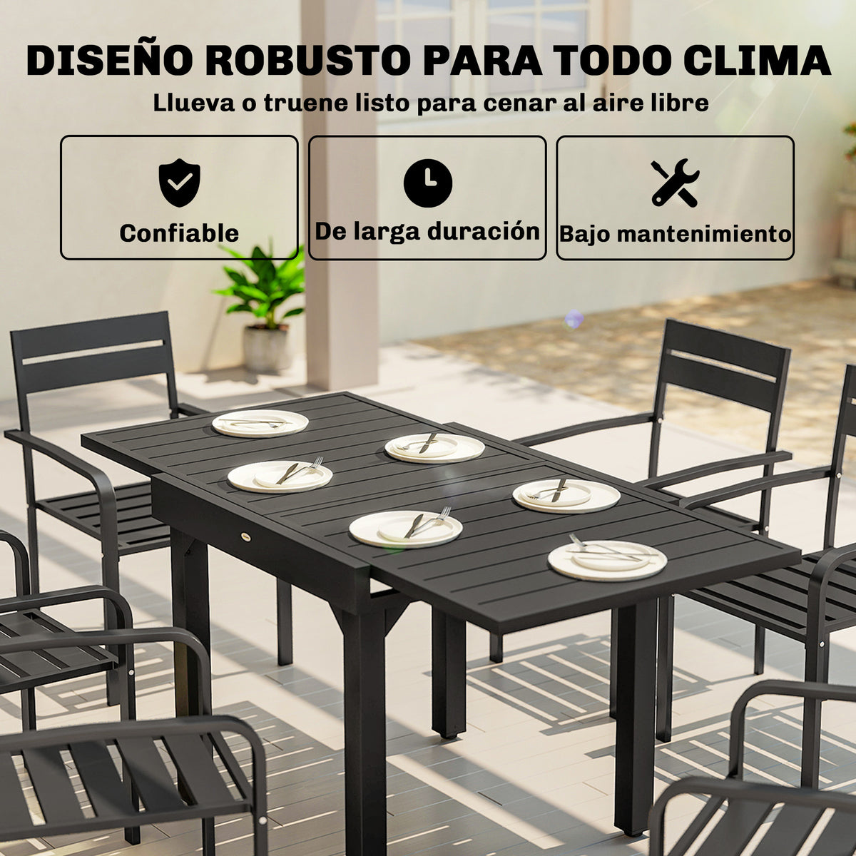 Mesa Jardín Extensible Outsunny Aluminio, Acero Negro 160x80x75 Cm_5