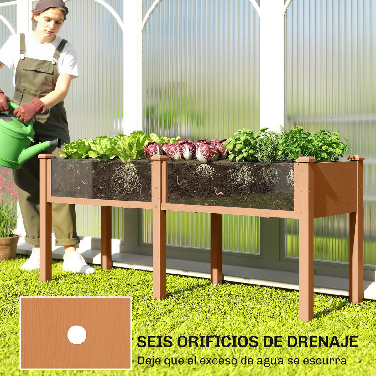Huerto Urbano Elevado Outsunny Madera De Abeto Marrón 184x59x76.5 Cm_5