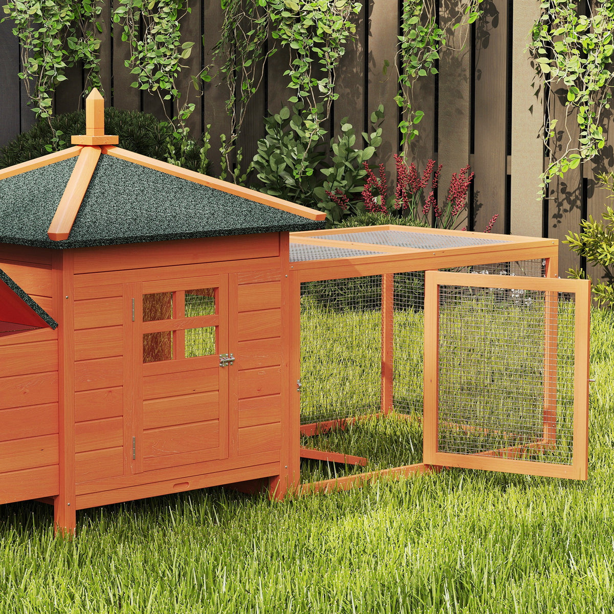 Gallinero Pawhut Madera De Pino, Metal Naranja 196x76x97 Cm_4
