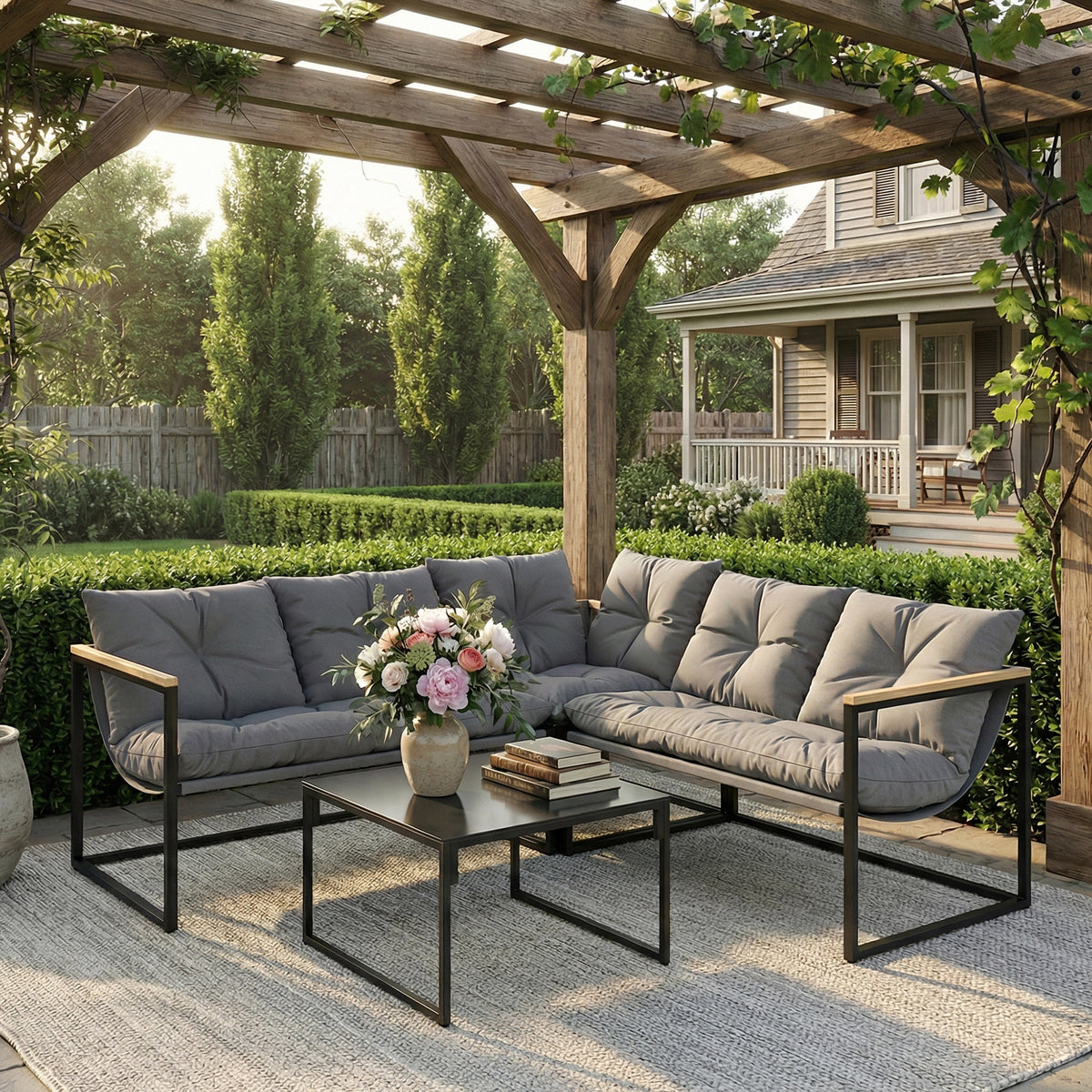 Muebles De Jardín Outsunny Metal, Textilene Gris 189x189x62 Cm_1