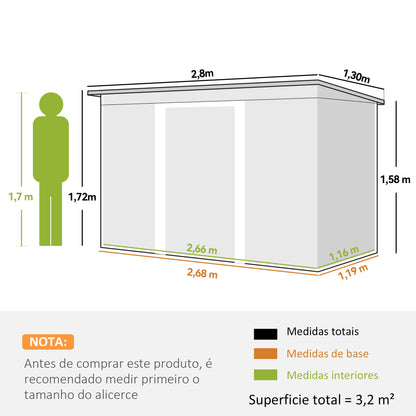 Cobertizo De Jardín Base 3,1 M² Outsunny 280x130x172 Cm Verde_2