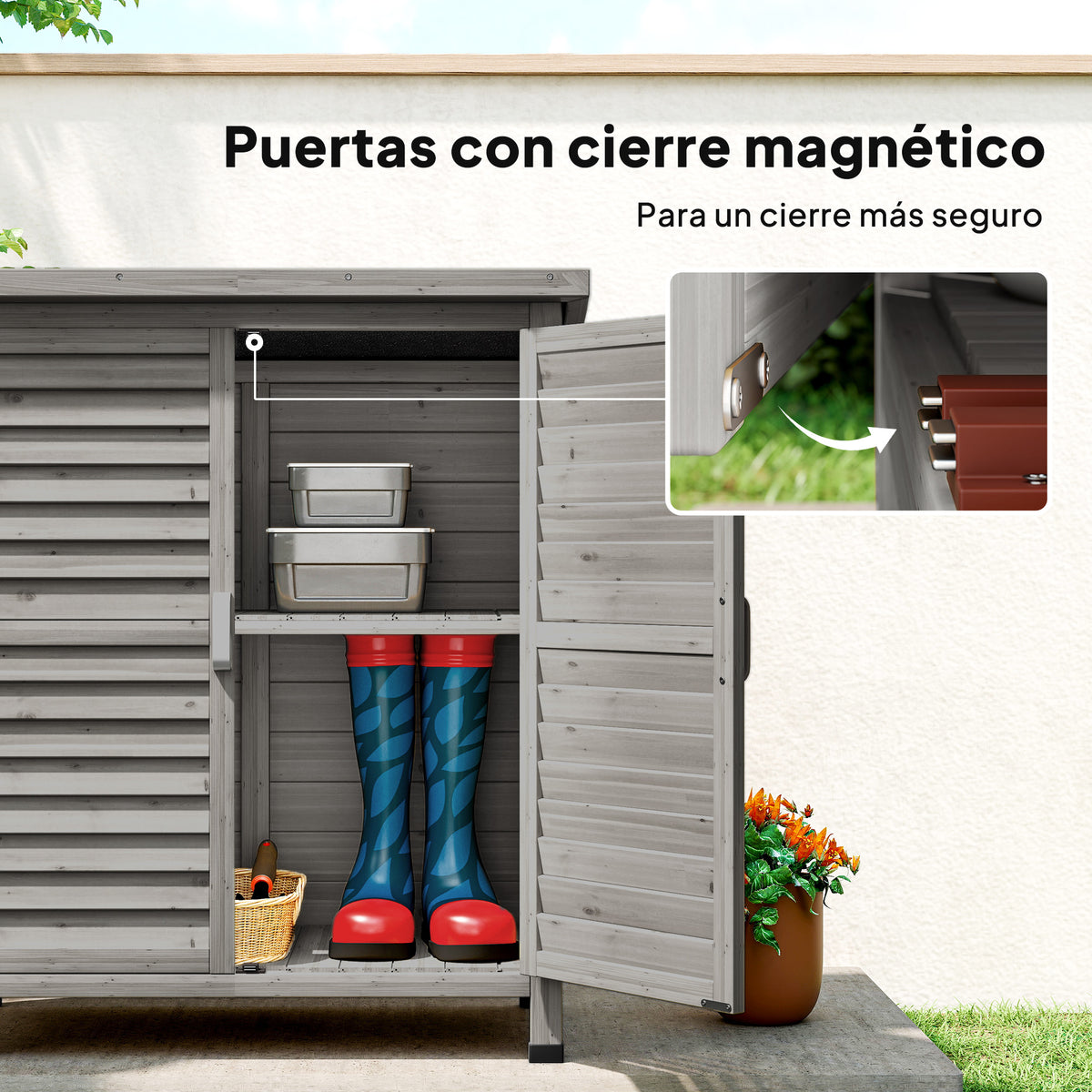Cobertizo De Almacenamiento De Madera Outsunny 87x46,5x96,5cm Gris_5