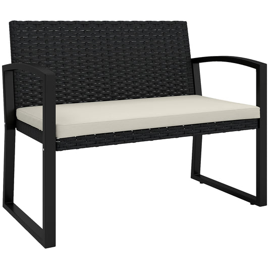 Banco De Ratán Outsunny Acero Galvanizado, Ratán Sintético Negro Y Beige 103x58x78 Cm_0