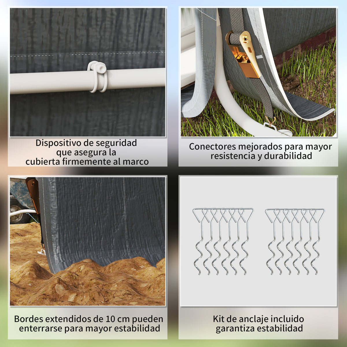 Carpa Para Herramientas Outsunny Metal, Pe Gris Oscuro 240x200x202 Cm_5