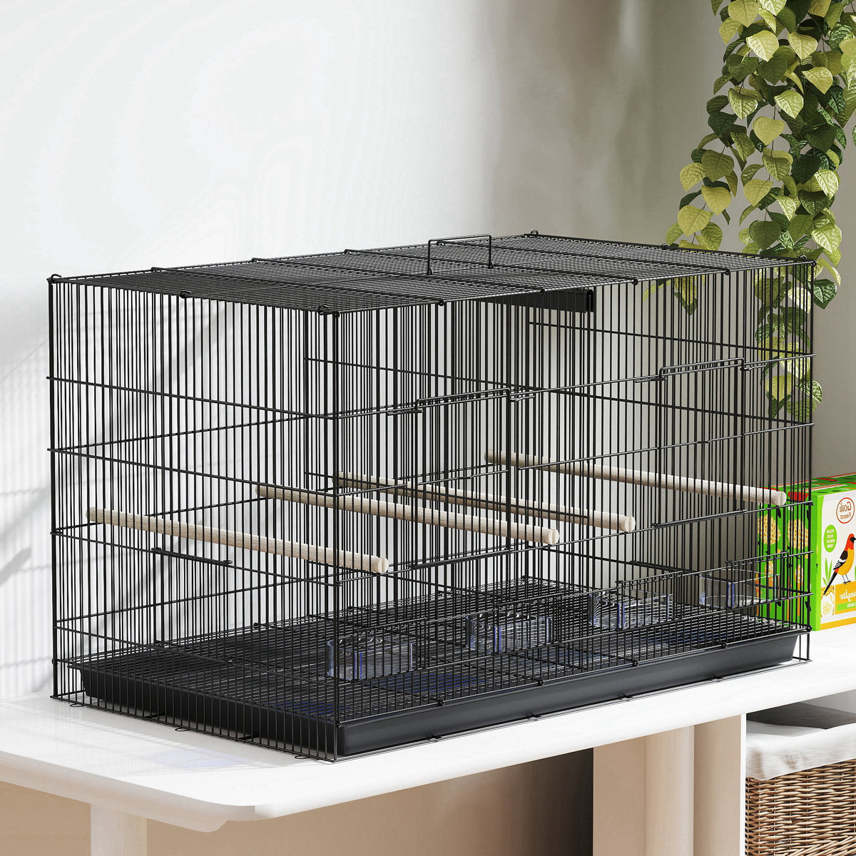 Pawhut Jaula Para Pájaros Con Divisor 4 Comederos 4 Perchas 94x57x57 Cm Negro_3