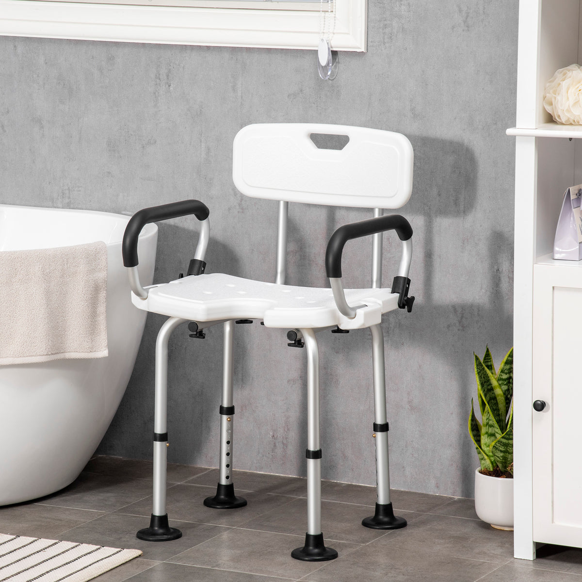 Silla Para Ducha Homcom Aleación De Aluminio, Hdpe, Eva, Tpr Blanco 54x52x82 Cm_3