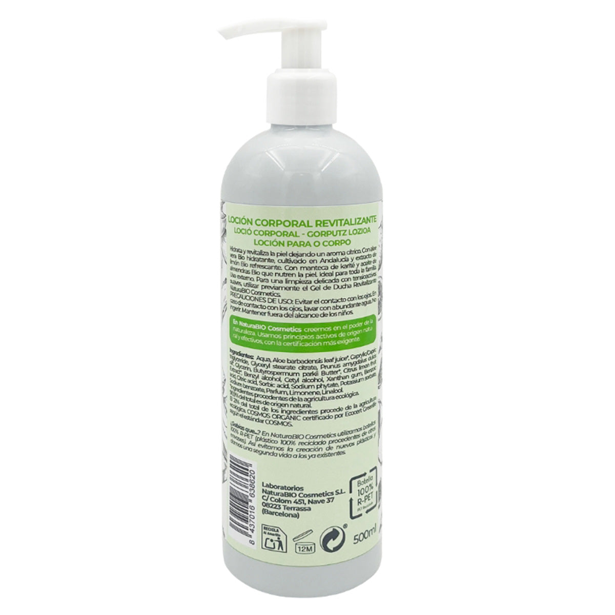 Loción corporal revitalizante limon y  aloe bio Naturabio 500 ml