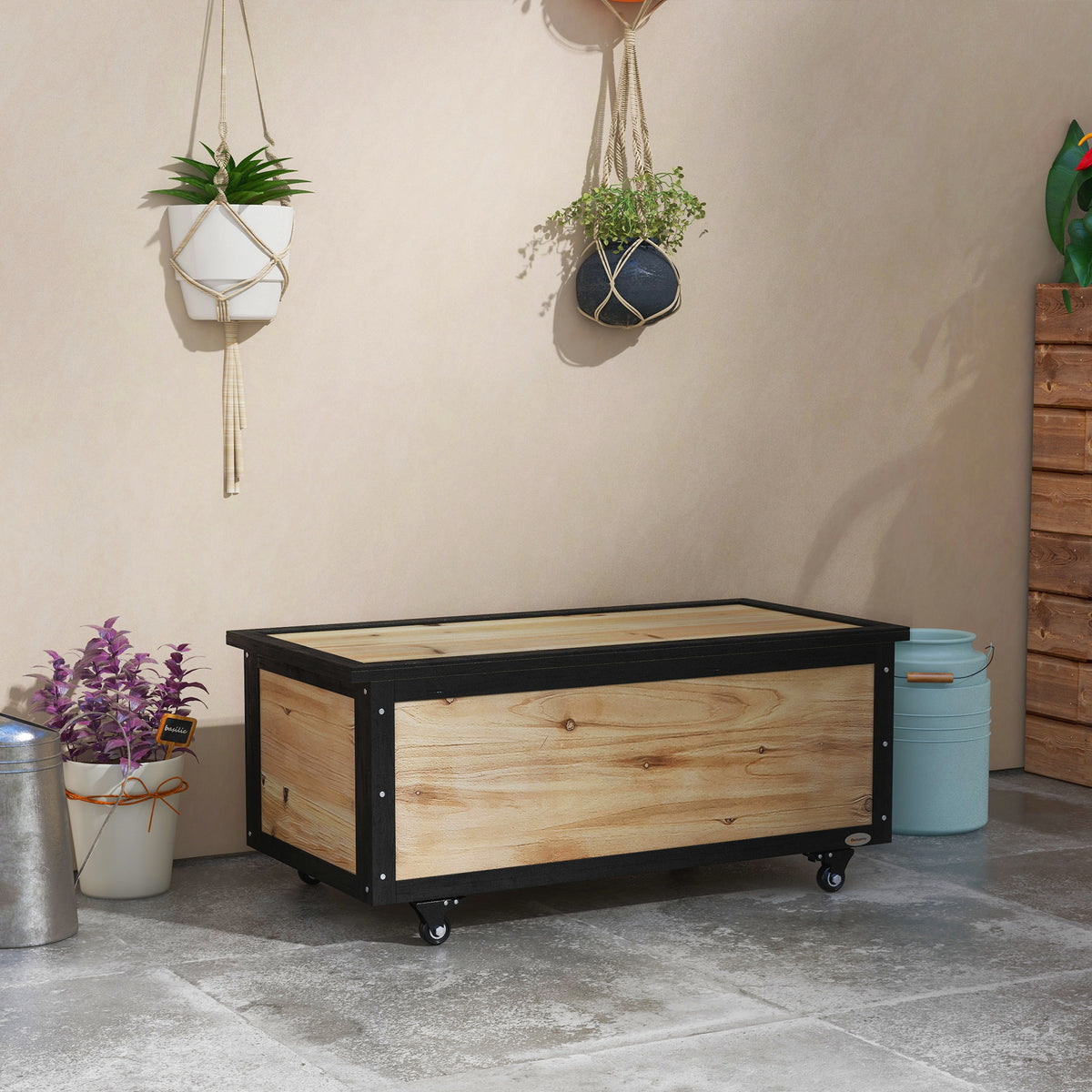 Baúl De Exterior Outsunny Madera De Abeto, Acero Madera Natural 100x50x43 Cm_1