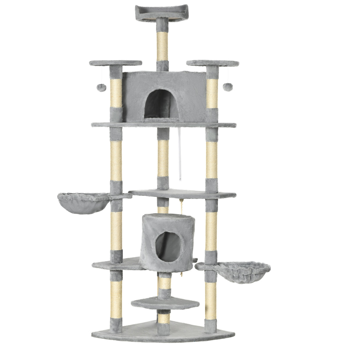 Pawhut Árbol Rascador Para Gatos 60x60x200 Cm Con 2 Cuevas Múltiples Plataformas_1