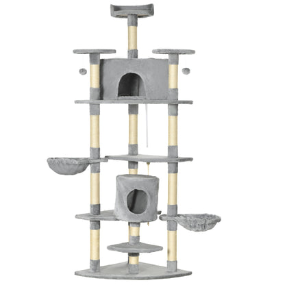 Pawhut Árbol Rascador Para Gatos 60x60x200 Cm Con 2 Cuevas Múltiples Plataformas_1