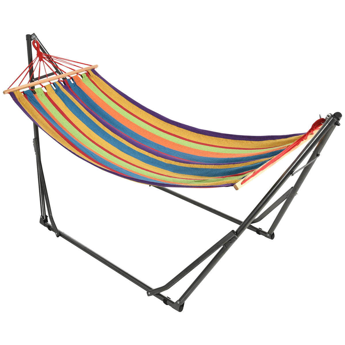 Hamaca Outsunny Acero, Algodón Multicolor 270x100x94 Cm_0