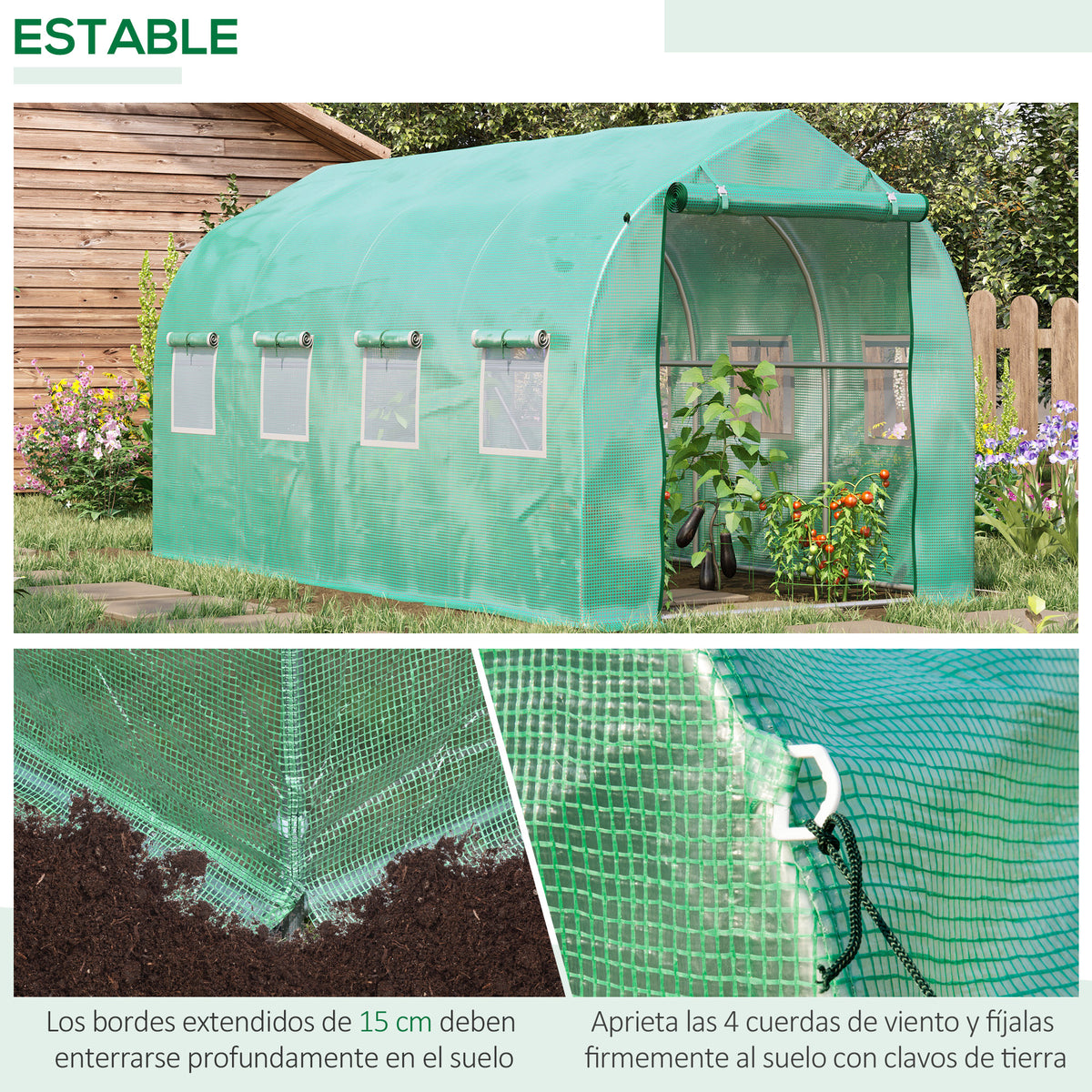 Invernadero De Túnel Outsunny Pe, Metal Galvanizado Verde 395x195x198 Cm_4