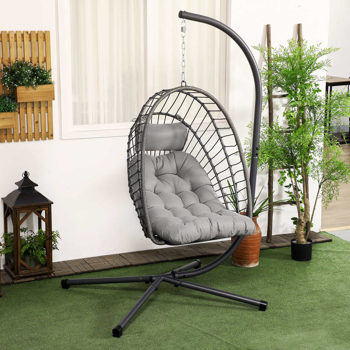Silla Colgante Outsunny Acero, Pe Gris Oscuro 100x131x194 Cm_1