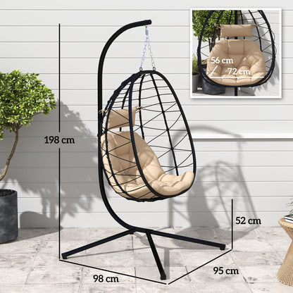 Silla Colgante Outsunny Acero, Poliéster Caqui 98x95x198 Cm_2