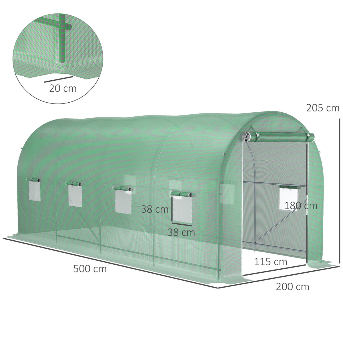 Invernadero De Túnel Outsunny Pe, Metal Verde 500x200x205 Cm_2