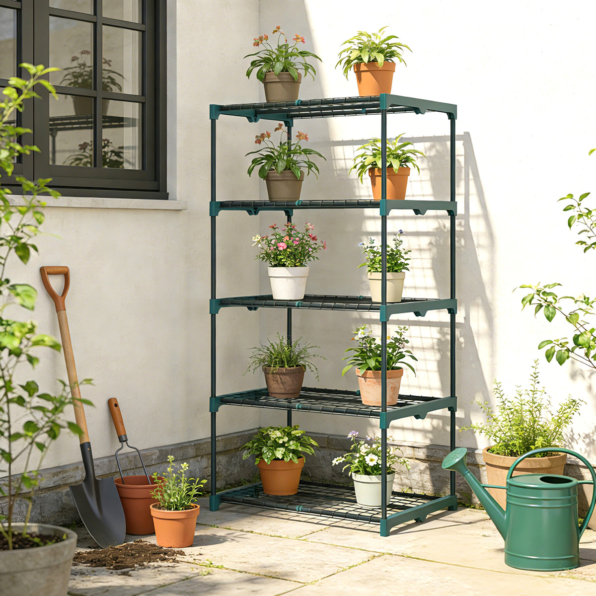 Soporte Para Plantas Outsunny Acero, Pp Verde Oscuro 67x49x138 Cm_4