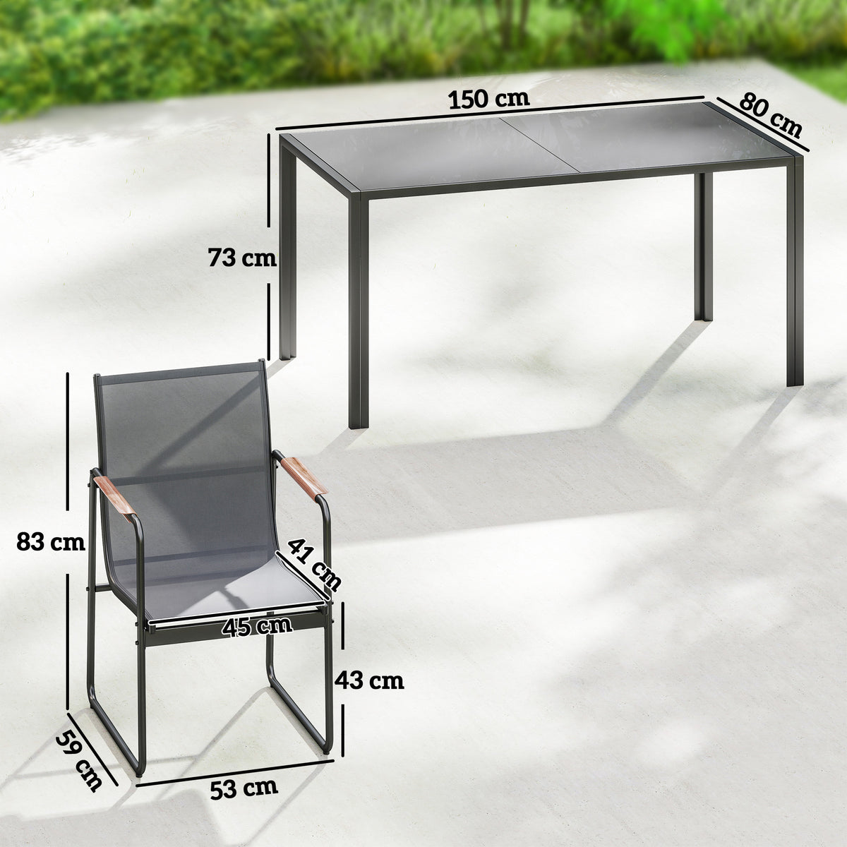 Conjunto De Jardín Outsunny Acero Galvanizado, Textilene Gris 150x80x73 Cm_2