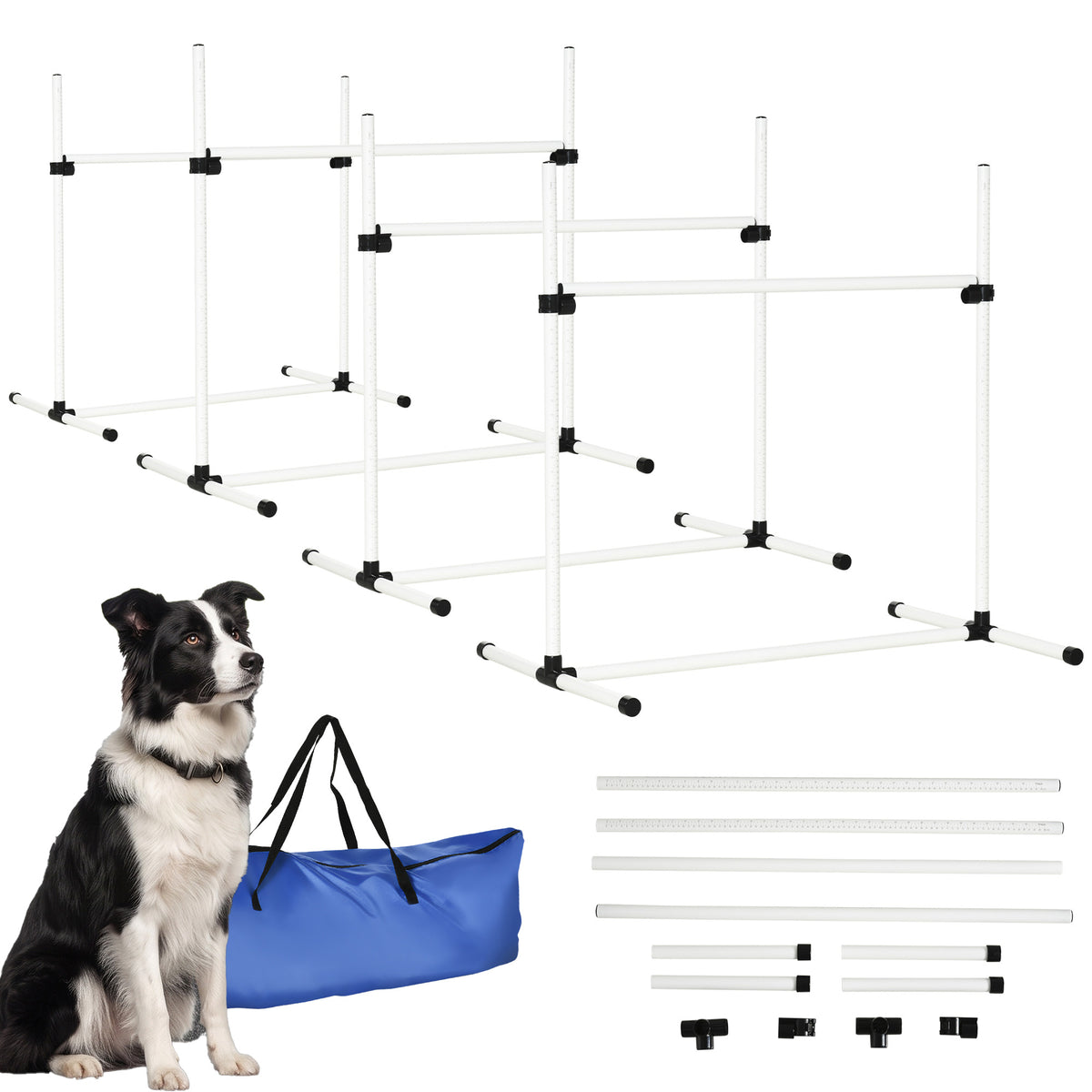Pawhut Set Entrenamiento Agilidad Perros 4 Vallas De Salto Con Altura Ajustable_0