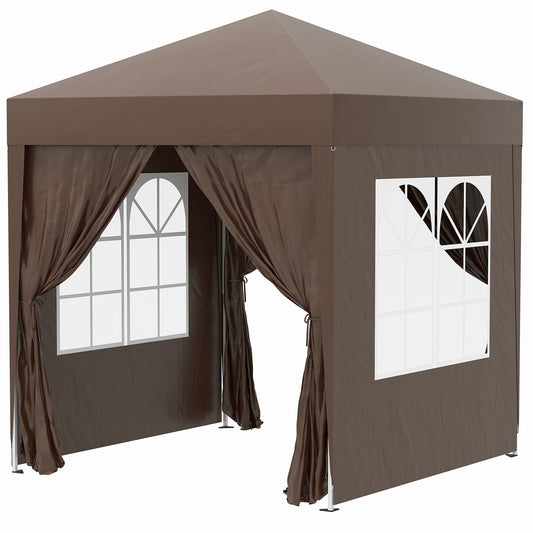 Carpa Plegable Outsunny Acero, Tela Oxford Marrón 200x200x240 Cm_0