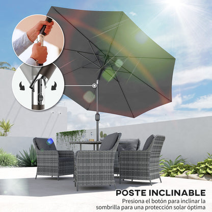 Sombrilla De Jardín Con Inclinación Outsunny Ø295x250 Cm Gris Oscuro_3