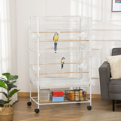 Jaula Para Pájaros Pawhut Acero, Madera Miscelánea Blanco 78x52x132 Cm_1