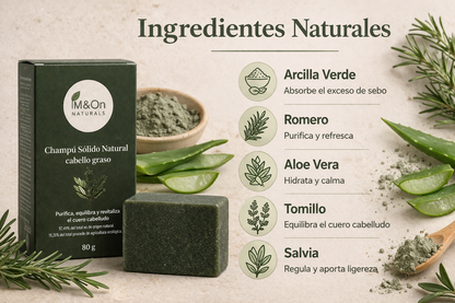 Champú Sólido para Cabello Graso con Aloe Vera, Arcilla Verde y Romero 80 g | M&amp;On Naturals_2