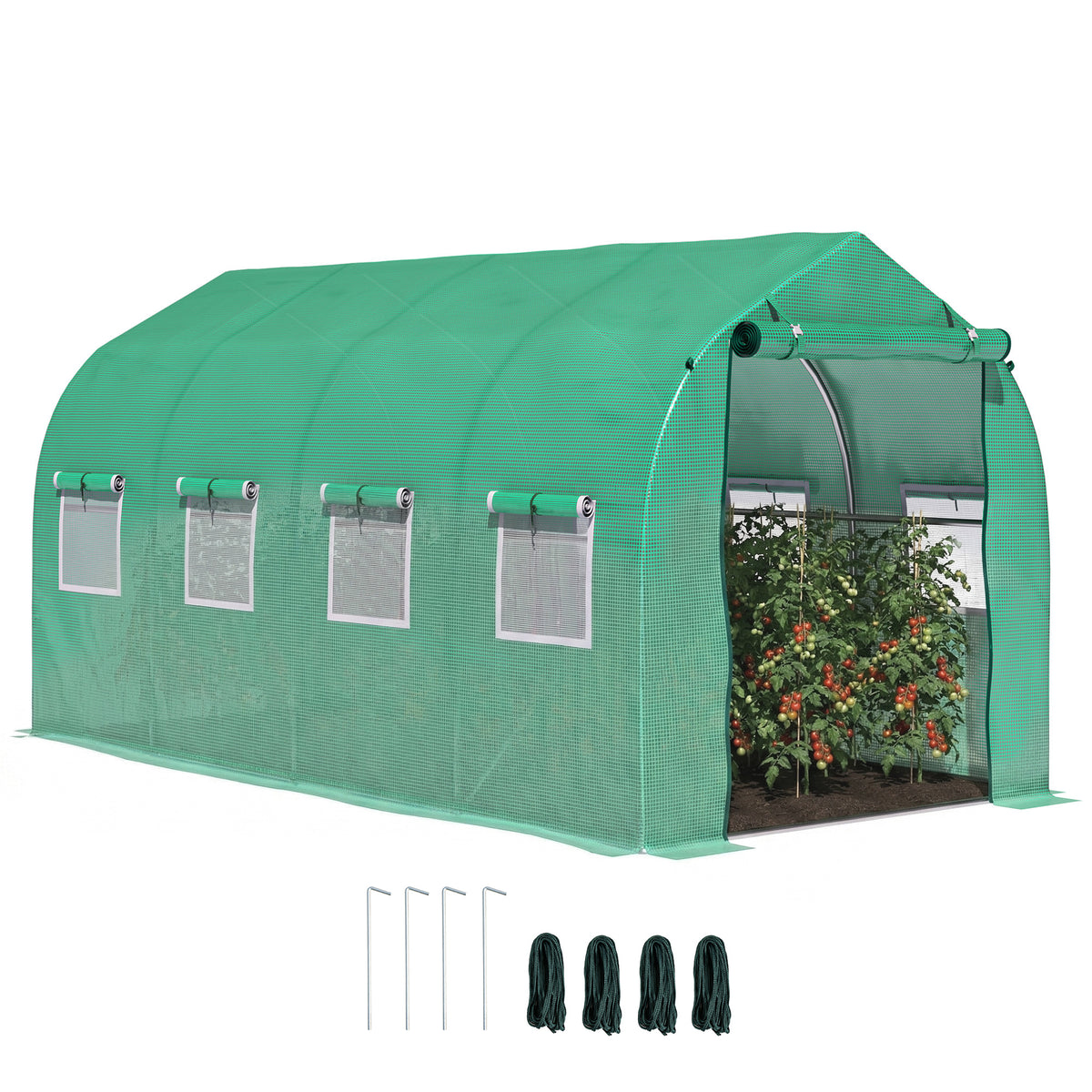 Invernadero De Túnel Outsunny Pe, Metal Galvanizado Verde 395x195x198 Cm_0